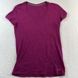 Under Armour Charged HeatGear Shirt Womens M Pink V Neck Short Sleeve